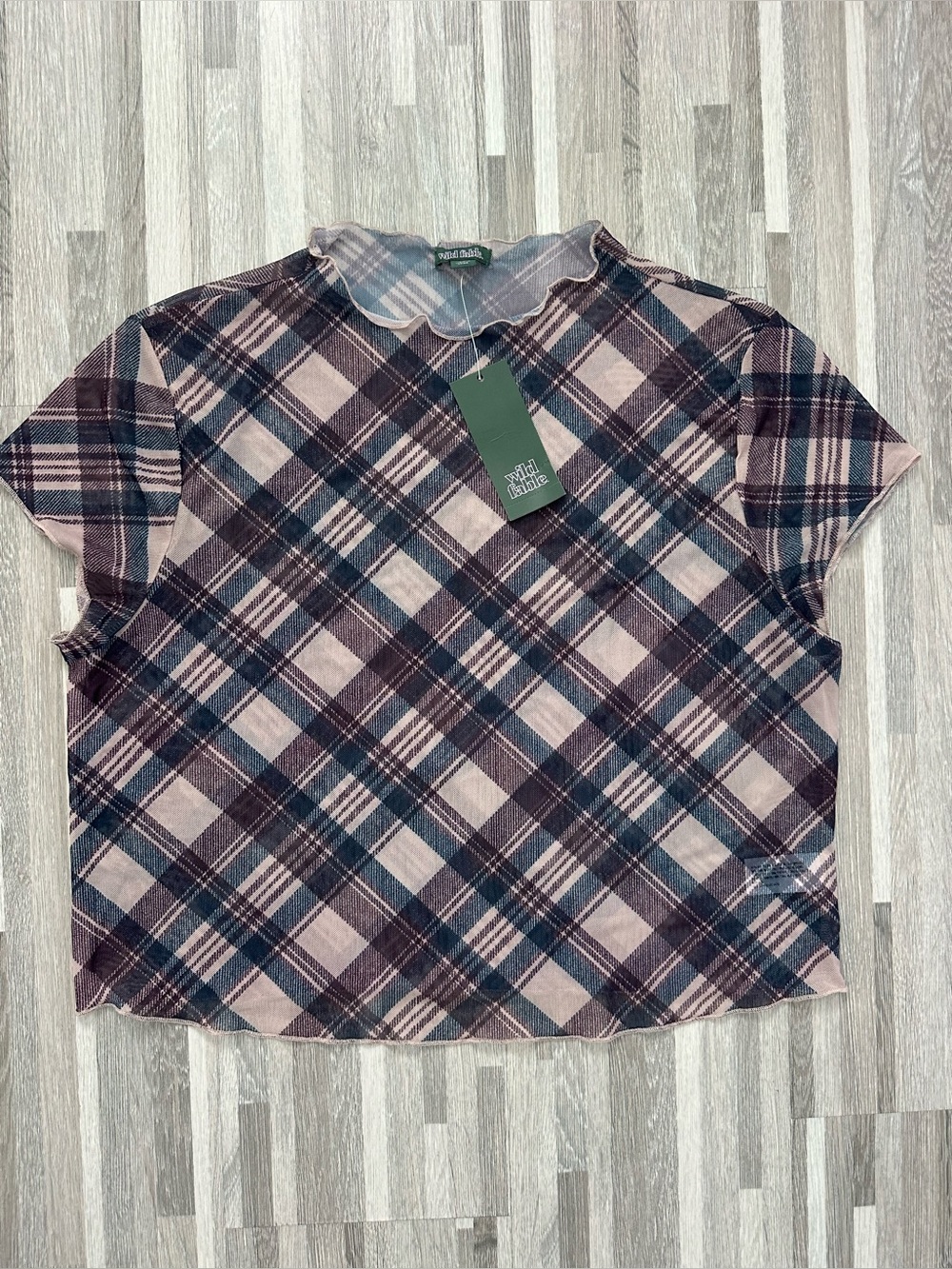 Wild Fable Cropped Sheer Mesh Top – Grunge Y2K Plaid – Size XXL